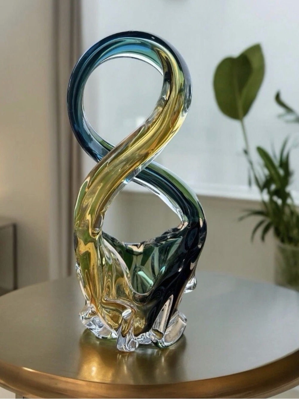 1970s MCM Murano Art Glass Sculpture Blue Yellow